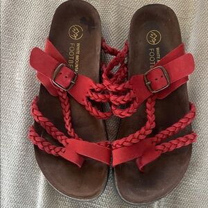 White Mountain Red Braided Strap Sandals